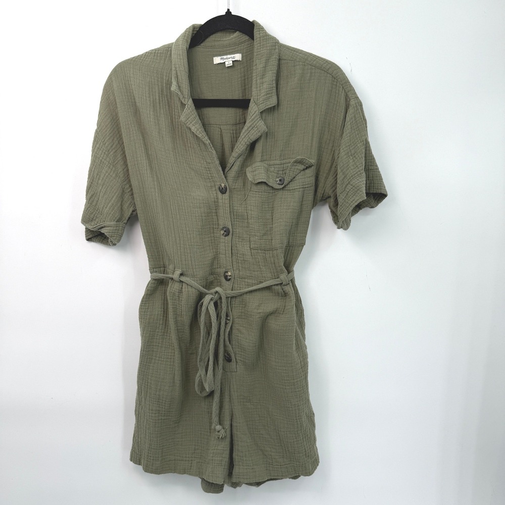Madewell Gauze Romper Women S Green Cotton Tie Waist Minimalist Boho Coastal